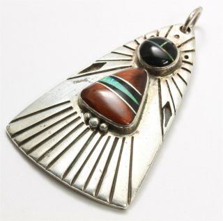Vintage Navajo Cecil Ashley Sterling Silver Multis Stone Channel Inlay Pendant