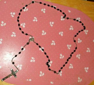 Vintage Rosary Beads Black Ebony Made In Italy 26 Inch Length