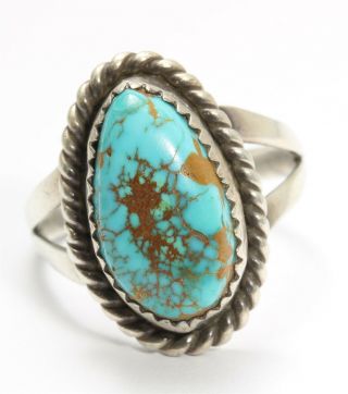 Vintage Navajo Sterling Silver Oval Spiderweb Blue Turquoise Ring Sz8.  25/8.  5