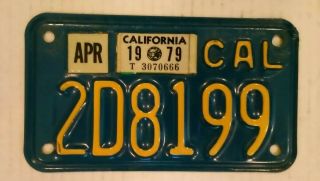 1970 California Motorcycle License Plate - 1979 Validation,  Dmv Clear,  Very Good