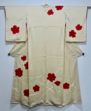 Japanese Silk Kimono / Shibori Flower / Embroidery / Silk Fabric /296