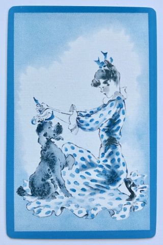 Vintage Swap/playing Card - Lady Giving Dog A Haircut -