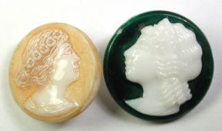 Bb 2 Vintage Glass Buttons Woman 