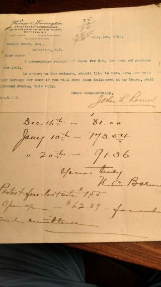Vintage Legal Statement Attorney Letter Buffalo Ny 1902