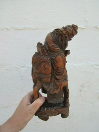 Vintage Hand Carved Asian Chinese Wooden Figure Horseman Statue - 12.  5 " Tall