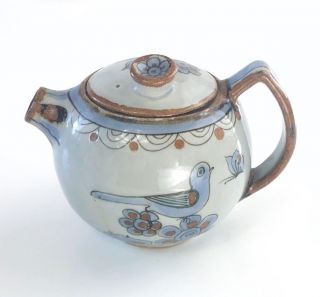 El Palomar Pottery,  Blue Birds Butterflies Teapot,  Ken Edwards Collectible - Sm
