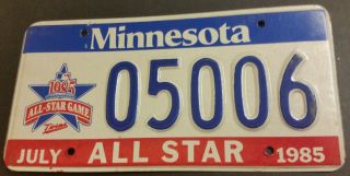 1985 Minnesota 05006 Mlb All Star Game Baseball License Plate