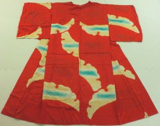 Antique,  Japanese Kimono,  Juban Inner,  Silk,  Shibori (tie - Dye),  Red P040957