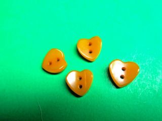 (4) Vintage 1/2 " Heart Shape Orange Casein Plastic 2 - Hole Buttons (r396)