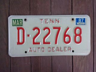 1987 Tennessee Auto Dealer License Plate D - 22768