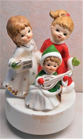 Vintage Napco Christmas 3 Girls Figurine Music Box Napcoware Silver Bells