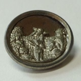 Small Vintage Metal Picture Button,  Cherubs Over The Wall
