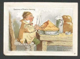 D66 - Specimen Of Rustic Carving - Goodall - Victorian Xmas Card - Man With Pie