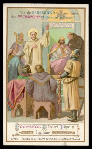 St Bernard Of Clairvaux - Innocent Ii Declared Legitimate Pope Antiq Holy Card