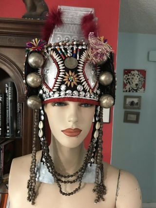 Akha Hill Tribe Headdress Hat Burma Worn During Tribal Celebrations