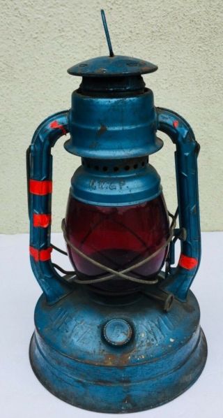 Vintage Dietz 100 D.  W & P.  Ny Usa Lantern Blue Industrial Rustic Unique Rare