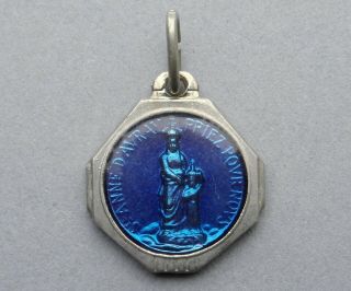 Saint Anne And Virgin Mary.  Antique Religious Enamel Pendant.  France Medal.