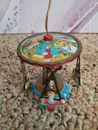 Vintage Zz Tin Christmas Ornament Airplane Carousel Spinning Toy German Germany