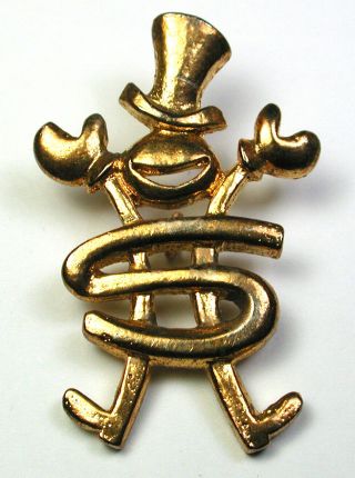 Bb Vintage Pierced Brass Button W/ Monopoly Man Figure - 1 & 5/16 "