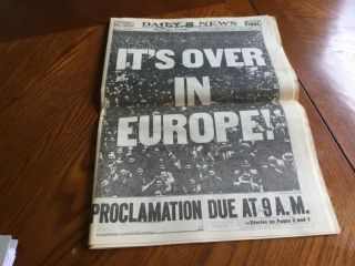 Historic Newspaper.  Ny Daily News.  “it’s Over In Europe ” May 8,  1945