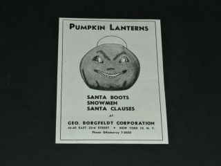 Vtg 1946 George Borgfeldt Halloween Pumpkin Lantern Print Ad