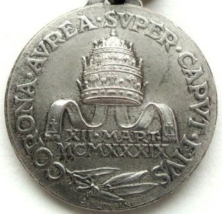 Papal Tiara Head - 1934 Antique Pope Pius Xii Vatican Medal Pendant By Mistruzzi