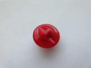 Lovely Small Antique Vtg Bright Red GLASS BUTTON Realistic Rosebud 1/2 