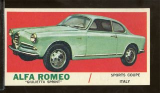 1961 Topps Sportscars 47 Alfa Romeo " Giulietta Sprint " Nrmt (anm1)