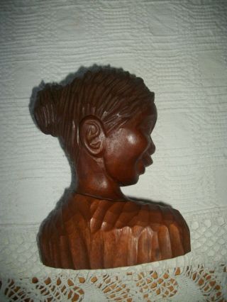 Signed Jose J.  Pinal Teak? Wood Carving Bust WOMAN Sculpture 6 