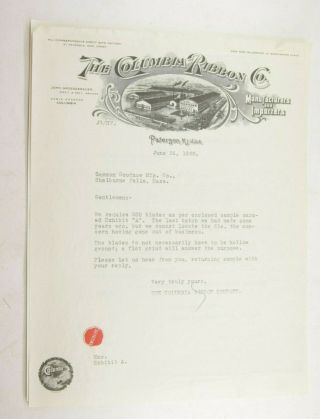 1933 Lamson Goodnow Columbus Ribbon Co Paterson Nj Letters Ephemera P817l