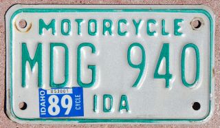1989 Idaho Motorcycle License Plate Mdg940