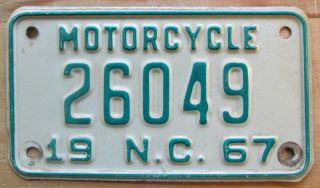 North Carolina 1967 Motorcycle License Plate 26049