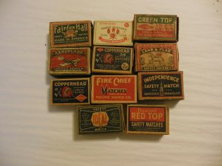 Eleven Vintage Safety Match Boxes 2 1/4 "