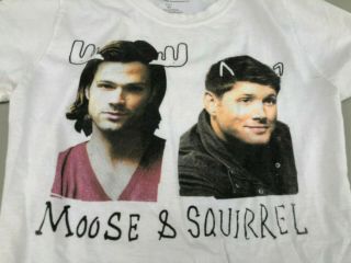 Supernatural TV Series Sam Moose and Dean Squirrel M T - Shirt White 2