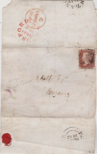 1842 Qv Wandsford Mx Maltese Cross On Cover With A 4mg 1d Penny Red Imperf Stamp