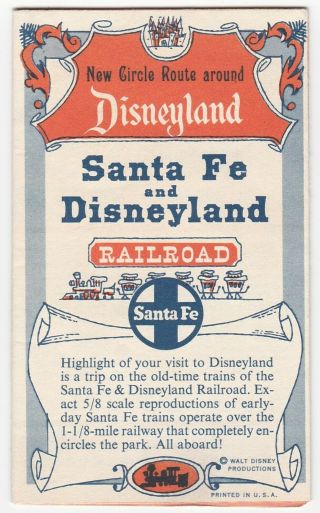 Disneyland - Santa Fe & Disneyland Railroad - Vintage Foldout Postcard / Map