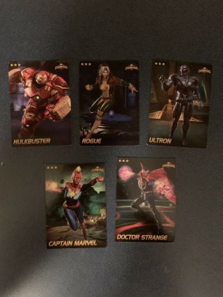 5 Rare Marvel Contest Of Champions Cards Captain Marvel Hulkbuster Dr.  Strange
