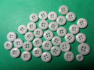 (34) Vintage 5/16 " - 1/2 " White Glass 3 & 4 - Hole Utility Baby Doll Buttons (b21)