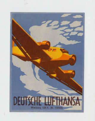 Lufthansa: Oct.  1936 Large Size Label (decal?),  Thomas Ge - 160 Design,  Scarce