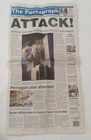 September 12 2001 Newspaper 911 Pantagraph Bloomington Normal Illinois