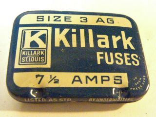 Vintage Advertising Tin Killark Fuses 7 - 1/2 Amps St.  Louis Missouri Auto Fuses