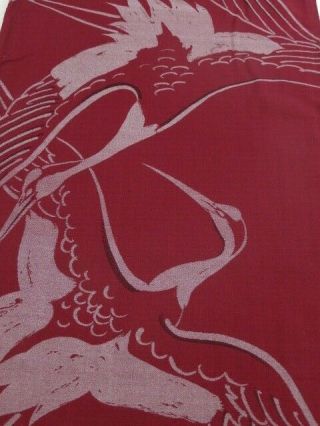 2q01z60 Vintage Japanese Kimono Silk Fabric Dark Red - Browm Crane 52.  8 "