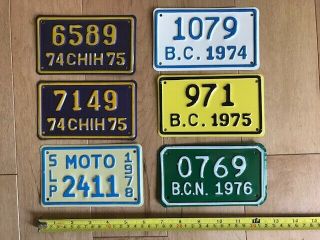 1970s Mexico Motorcycle License Plates - Group Of 6 Plates