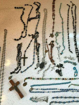 Assorted Vintage Antique Rosaries Beads Carved Sterling Glass Colors