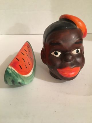 Vintage Black Boy And Watermelon Salt Pepper Shakers Black Americana
