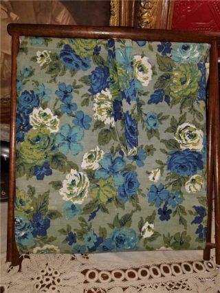 Vintage Folding Green Blue Floral Fabric Sewing Knitting Bag Basket Wood Frame 4