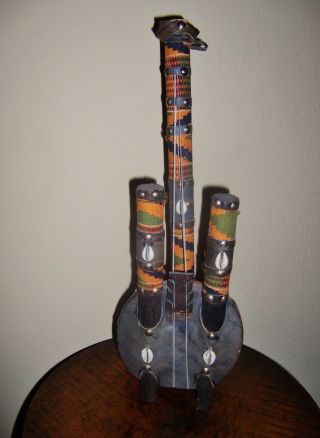 African Art Ghana Kora Musical Instrument 6 String 19 Inch Mixed Materials