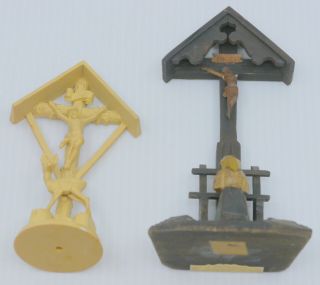 Vintage Wooden,  Plastic Crucifix Figurals,  Wayside Shrines,  Italy,  Germany,  Miam