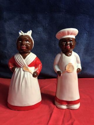 Vintage Black Americana Aunt Jemima Uncle Moses Salt & Pepper Shakers 8 Inches