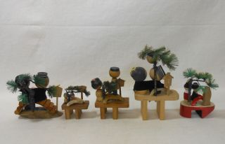 Set Of 5 Japanese Vintage Wooden Kokeshi Small Doll / Souvenir